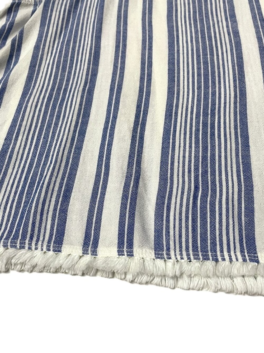 Bella Dahl Linen Blend Swing Tank Top M Blue White Stripe Fringe Frayed Coastal - Picture 7 of 12